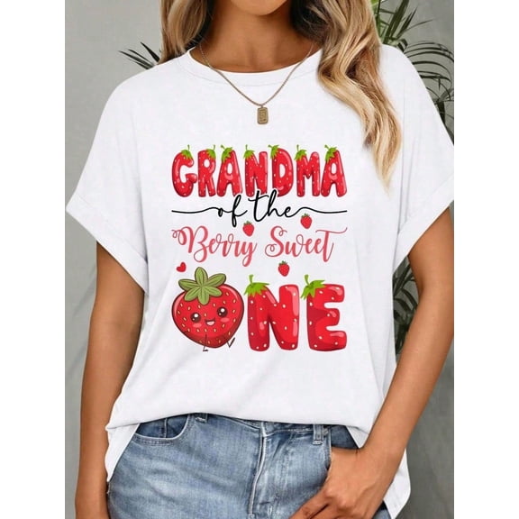 100% Cotton Grandma Of The Berry Sweet One Strawberry First Birthday T-Shirt Shirt For Women