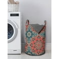 thumbnail image 3 of Mandala Laundry Bag, Culture Inspired Middle Eastern Motifs Checkered Pattern, Hamper Basket with Handles Drawstring Closure for Laundromats, 13" x 19", Dark Coral Slate Blue, by Ambesonne, 3 of 4