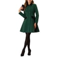 thumbnail image 2 of INSPIRE CHIC Women' Winter Overcoat Single Breasted Button Velvet Contrast Collar Pea Coat XS Deep Green, 2 of 6