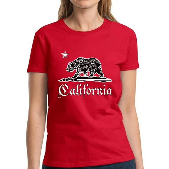 California Bandana Bear Shirt for Women - S M L XL 2XL 3XL Cali Graphic Tee - Western USA State California Ladies T-Shirt Gift