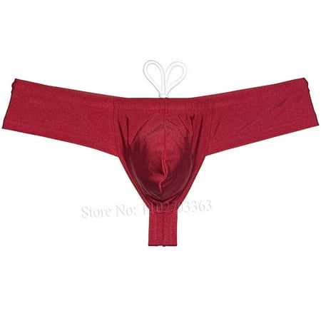 Botmois Men s Solid Swim Boxer Briefs Smooth Bikini Bottoms Thong Soft Drawstring Triangle Swimwear Shiny Mini Beach Boardshorts Bathing Suit Red M