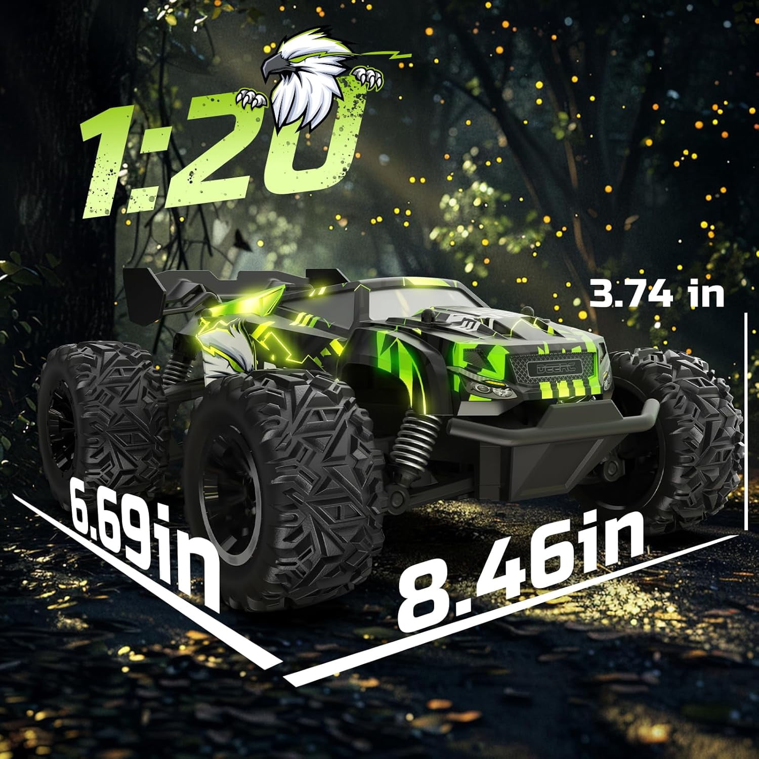 DEERC Remote Control Car, 2.4Ghz Glowing RC Cars W/ 2 Rechargeable Batteries for 40 Min Play, All Terrain Off-Road Monster Truck Toys for Boys Kids Age 4-7 8-12 Birthday Xmas Gift