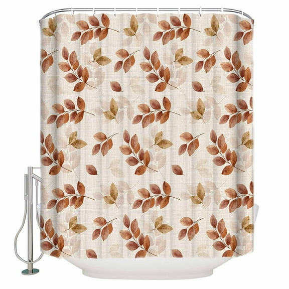 Fabric Shower Curtain Fall Thanksgiving Brown Eucalyptus Leaves Linen Shower Curtains with 12 Hooks Waterproof Machine Washable Bath Curtains for Bathroom, 72 x 78in