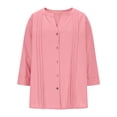 thumbnail image 5 of Ahabrexf Loose Fit Long Sleeve Shirts for Women 3/4 Sleeve V Neck Button Down Blouse Solid Color, 5 of 9