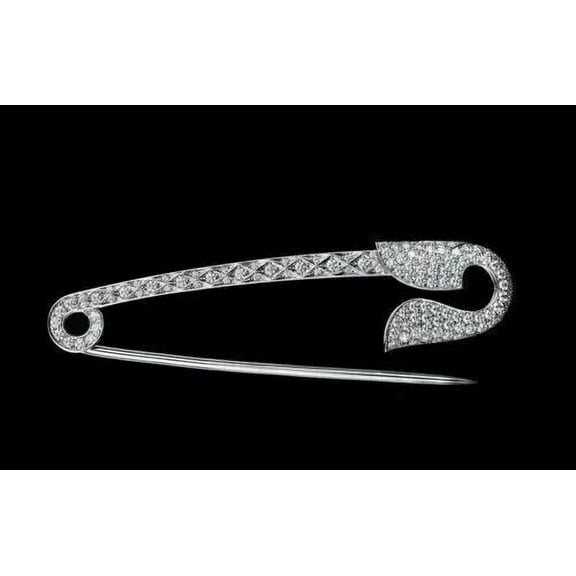 2.00 Ct Round Cut Simulated Diamond Wedding Safety Pin Brooch 14k White Gold Finish 925 Sterling Silver