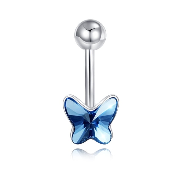 Butterfly Belly Button Ring Sterling Silver Blue Crystal Belly Button Ring Navel Piercing Jewelry for Women