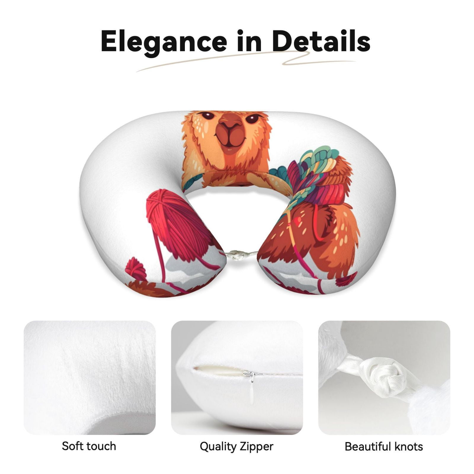 Xecao Cozy Knitting Llama Print Memory Foam Cervical Neck Pillow Versatile U-Shaped Pillows for Home,Office,Camping,Travelling,Soft Washable Cover