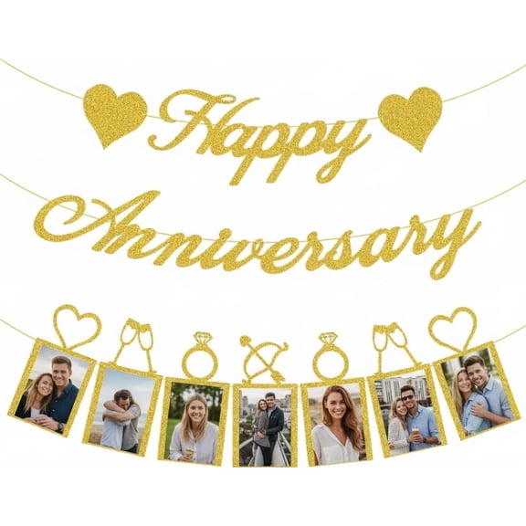 Happy Anniversary Party Decorations - Banner and Photo Banner for Wedding Party Decor