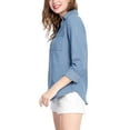 thumbnail image 3 of Allegra K Women's Half Placket Button V Neck Point Collar Chest Pocket Shirt, 3 of 6