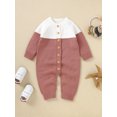 thumbnail image 2 of FOCUSNORM Baby Girl Button Down Jumpsuits Long Sleeve Contrast Color Knit Rompers Newborn Winter Outfit, 2 of 9