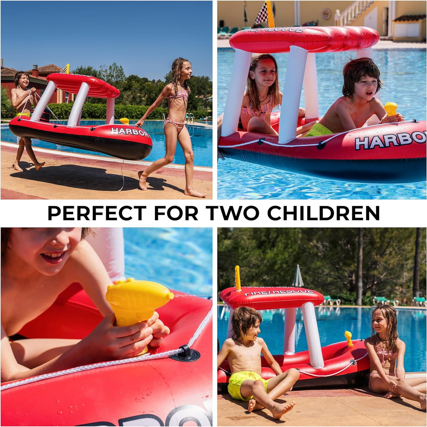 Zone Tech Fireboat Squirter Inflatable Pool Toy, Fire Rescue Theme, Red and White