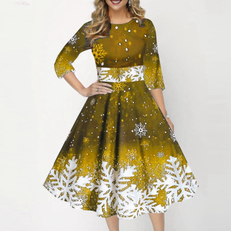 Christmas Dress for Women Retro Christmas Snowflake Print Long Round Neck Half Sleeve Made of Polyester and Spandex with Soft and Flowy Feature - Walmart.com Christmas Dress for Women Retro Christmas Snowflake Print Long Round Neck Half Sleeve Made of Polyester and Spandex with Soft and Flowy Feature - Walmart.com