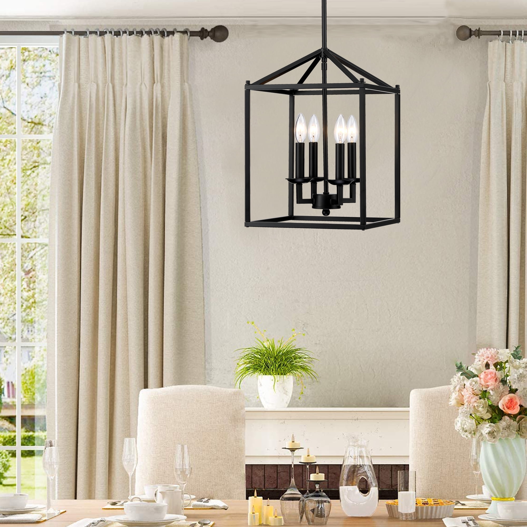 4-Light Pendant Light Kithen Island Matte Black Ceiling Mount Light Fixture for for Bedroom, Dining Room, Living Room, Dining Table, Bars