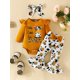 thumbnail image 4 of Cute Cow Print Outfit - Long Sleeve Flutter Sleeve Infant Romper + Bowknot Flared Trousers + Headband Baby Girls 3pcs Set, 4 of 5