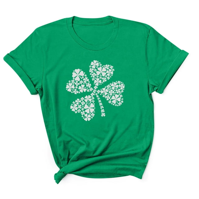 Besolor T-Shirts de la Saint-Patrick pour Femmes, Imprimé Trèfle, Manches Courtes, Col Rond Décontracté, Été, Graphiques