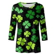 thumbnail image 4 of Wang6 Womens Oversized 3/4 Sleeve St Patricks Day T-Shirt Irish Shamrock Printed Tops Causal Crew Neck Loose Saint Graphic Tees Tunic Shirts Green3 XXXL, 4 of 5