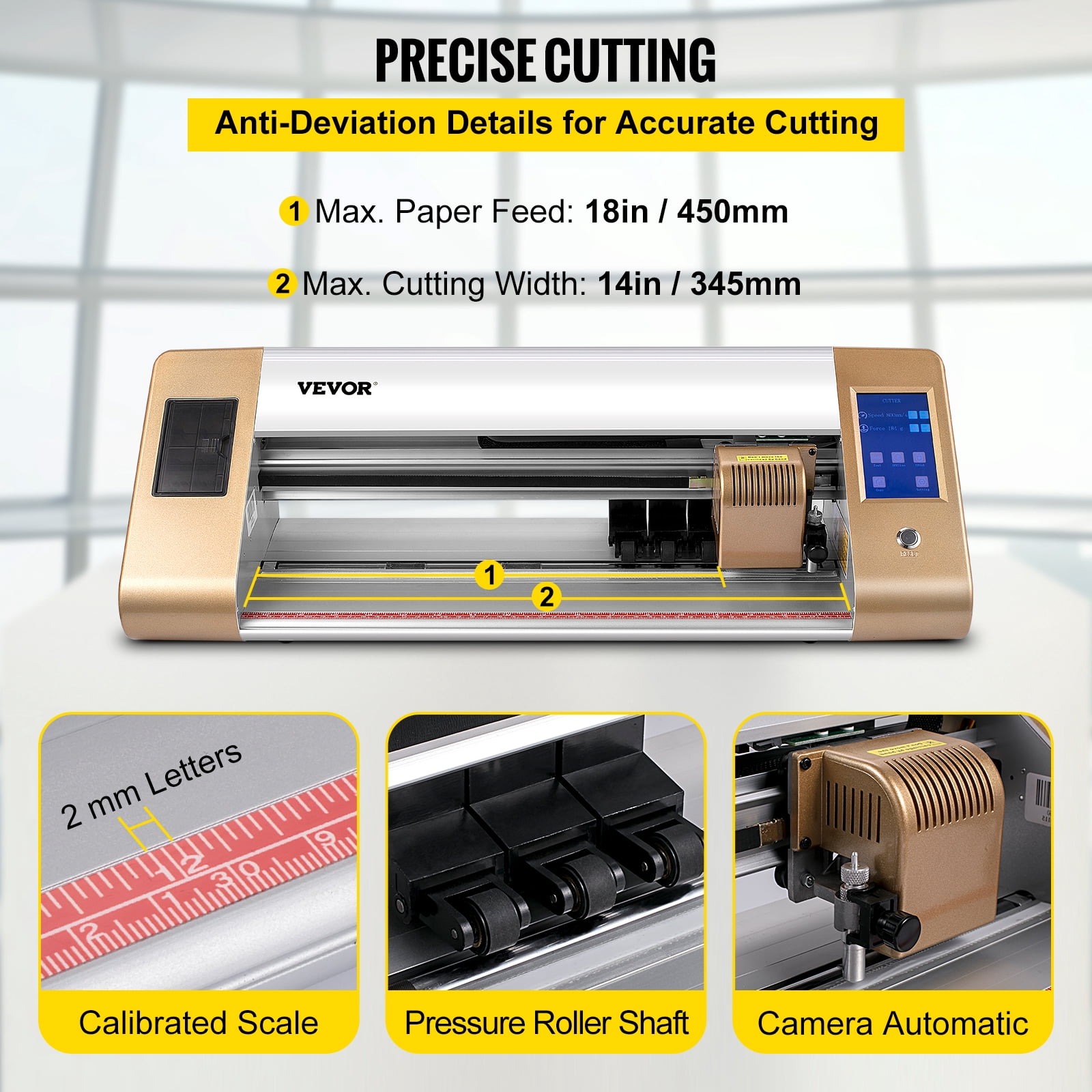 VEVORbrand Vinyl Cutter Machine, 18 in / 450 mm Max Paper Feed Cutting Plotter, Automatic Camera Contour Cutting LCD Screen Printer w/Stand Adjustable Force and Speed for Sign Making Plotter Cutter