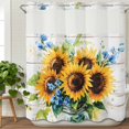 thumbnail image 3 of Sunflower No Hook Shower Curtain Waterproof,Bathroom Curtains with Snap in Liners and See Through Top Window,Retro Country Garden Floral Blue Wildflower Hotel Style Bathtub Curtains Shower 72"Wx78"L, 3 of 8