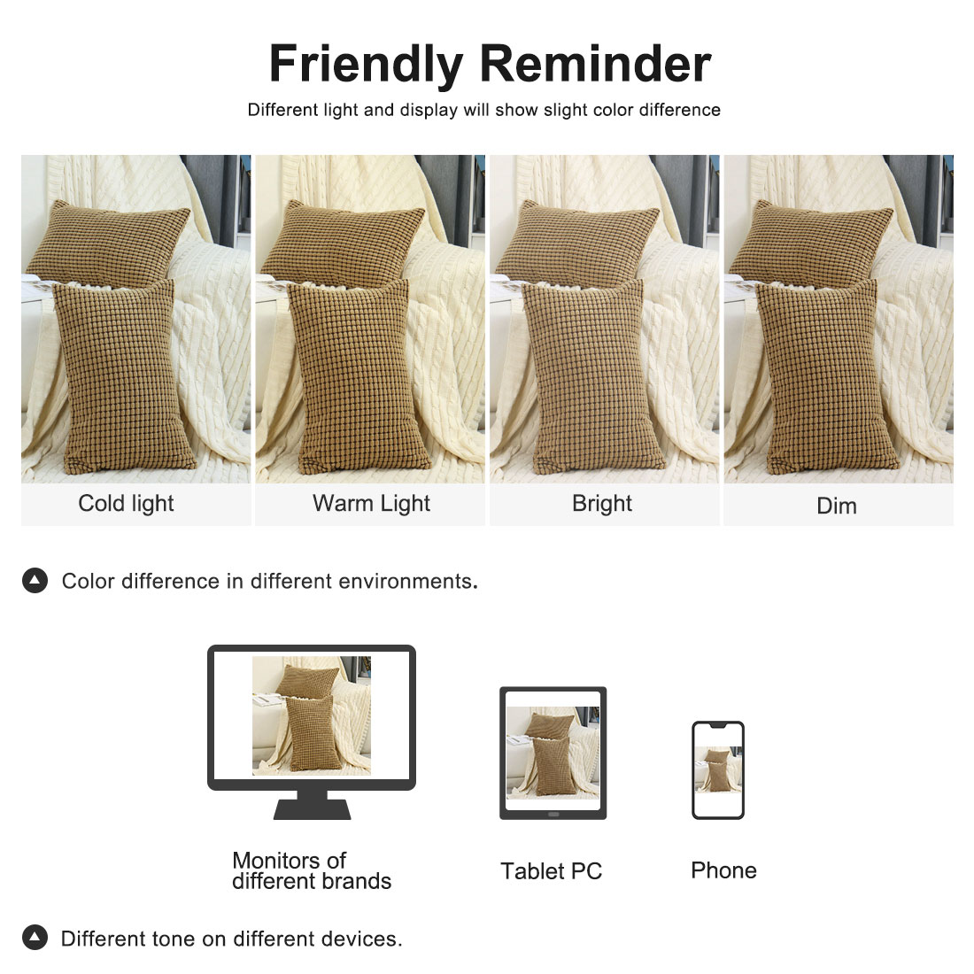 Unique Bargains Texture Solid Decorative Throw Pillow Cover Camel Color 12" x 18"