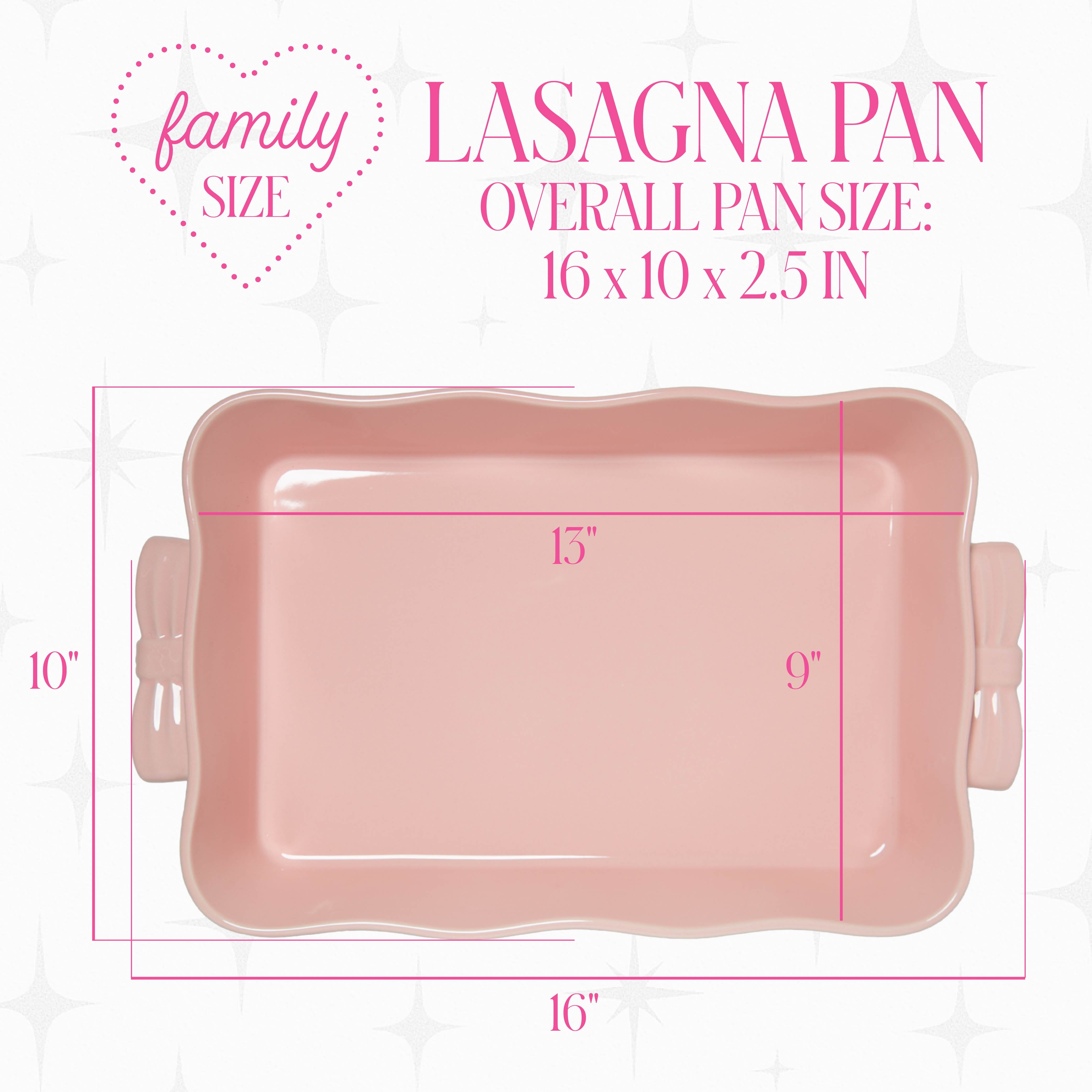 Paris Hilton Ceramic Stoneware Rectangular Lasagna Baker, 13 x 9 x 2.5 Inches, Oven Safe to 450°F, Dishwasher & Microwave Safe, Pink with Bow Handles