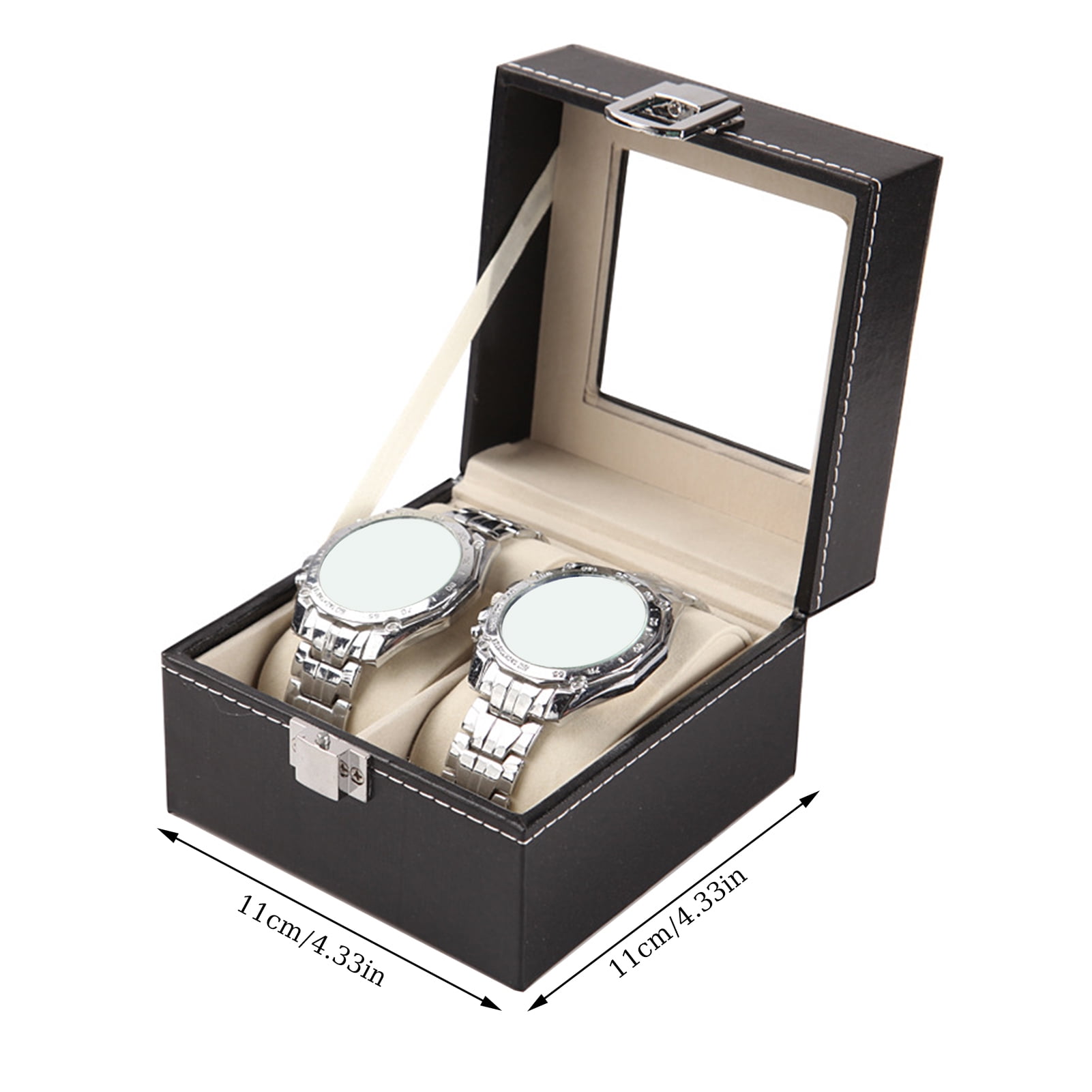 OIUR Watch Storage Box with Transparent Window And Lock Wooden Bracelet Organizer Faux Leather Dustproof Jewelry Storage Case
