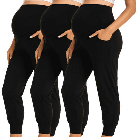 Yawrut Three-Piece Set Women Pregnant Women High Waist Support Side Pocket Bunched feet Yoga Maternity Pants