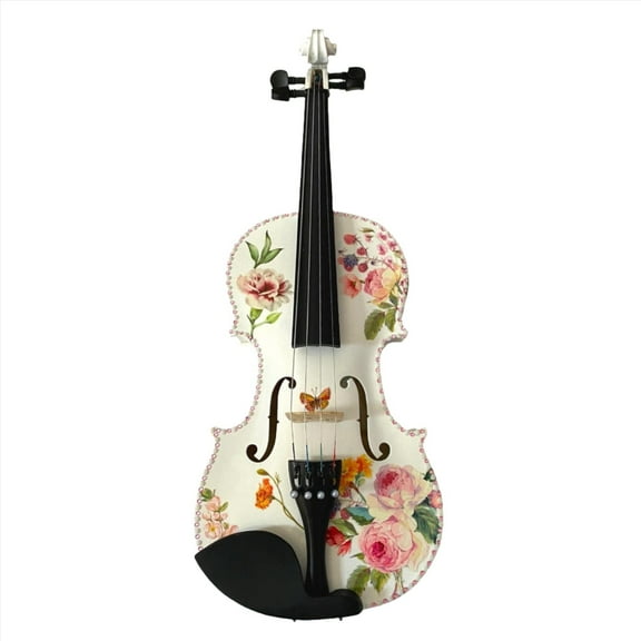 Floral Delight Violin Outfit w Brazilwood Bow Case Crystal Fine Tuners Rosin Strings Set Up