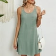 thumbnail image 4 of ATOYSOY Women's Scoop Neck Loose Mini A Line Dress Beach Sundress Solid Color Elegant Casual Eyelet Spaghetti Strap Nightdress Sleeveless Dress for Girls Green XL, 4 of 5