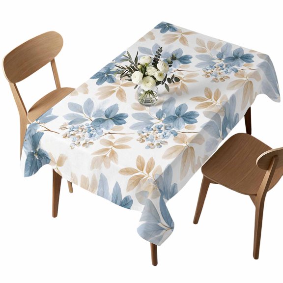 Rectangle Tablecloth, Farm Leaves Ombre Blue Yellow Waterproof Table Cloth 52x70 in Boho Watercolor Botanical Washable Spillproof Table Cover for Kitchen Dining Party Decor Outdoor Camping