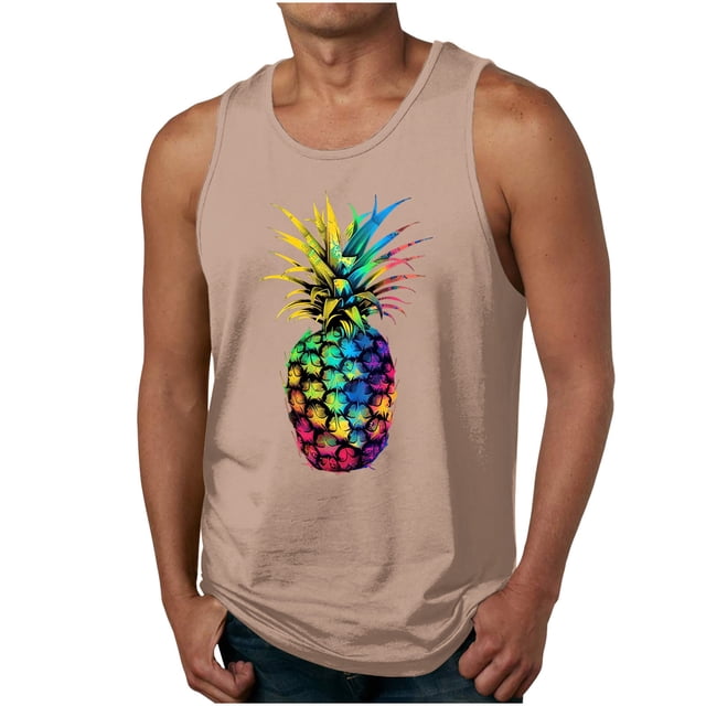 Casual Tops de Verano de la Moda de los Hombres sin Mangas Impreso Cuello Redondo, Camisa Ligera Y Cómoda para Diario