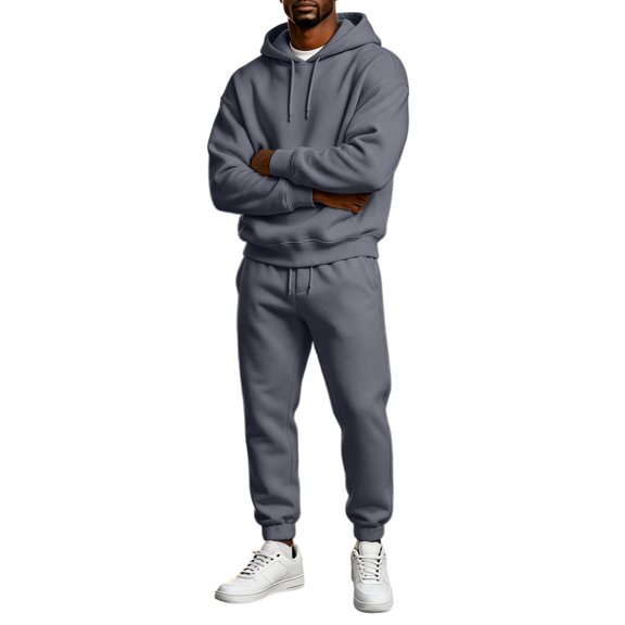 Garbnen Fleece Lined Men's Hoodie Tracksuits 2 Pieces Long Sleeve Drawstring Pullover Hoodies and Sweatpants Workout Athletic Warm Plush Track Suits Mens Dark Gray