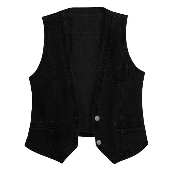 Waistcoat for Women Button Down Denim Vest Elegant Jacket Country Trendy Sleeveless Tops Casual V Neck Loose Y2K Jeans Jacket Black L