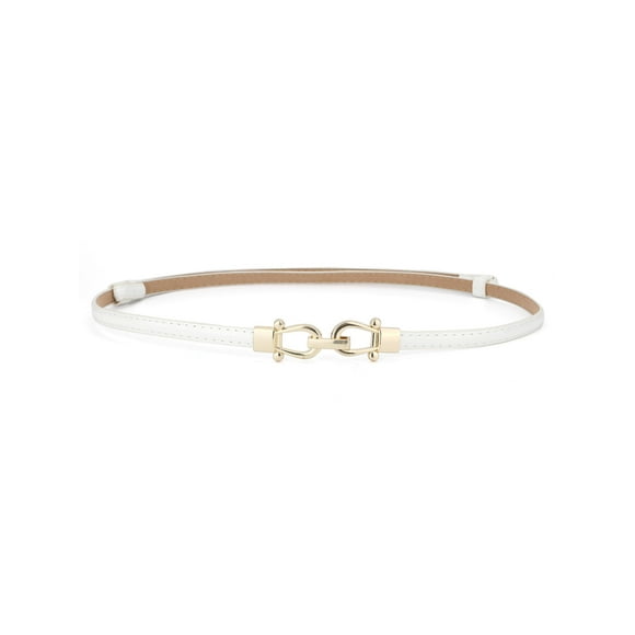 Cinturones delgados de alta cintura para mujeres con hebilla de metal ajustable, blanco, hebilla doble redonda 22"-39"*3/8"(L*W)