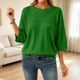 thumbnail image 2 of CAIXIA Lightweight Sweaters For Women Crewneck 3/4 Sleeve Loose Slim Long Sleeve Pullover Tops Thin Basic Clothes Layering Shirts Work Outfits Fall Winter Clothes,Green, 2 of 7