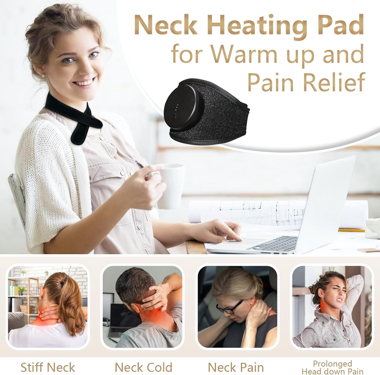 Cordless Heating Pad for Neck and Shoulder, Electric Neck Massager for Pain Relief, Portable Heating Pad for Knee, Arms and Legs with Heating and Vibration Functions, Gifts for Her or Him(Black)