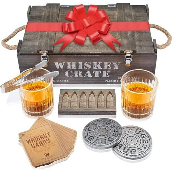 Bullet Whiskey Stones Gift Set by | Artisan Crafted Bourbon Glasses, Coasters, Crate – Whiskey Gifts for Men Husband Dad Boyfriend Ranger Hunter$$Home Decor, Kitchen, & Other