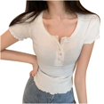 thumbnail image 2 of mfyjkho Tops Casuales Para Mujer, Camiseta De Manga Corta Con Botones De Moda De Verano Para Mujer Camiseta/Camiseta De Manga Corta Con Cuello En V Para Mujer Tops Para Mujer Xl, 2 of 4