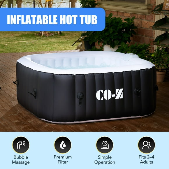 CO-Z 5' Square Inflatable Hot Tub Portable 2-4 Person Pool for Patio Backyard Black
