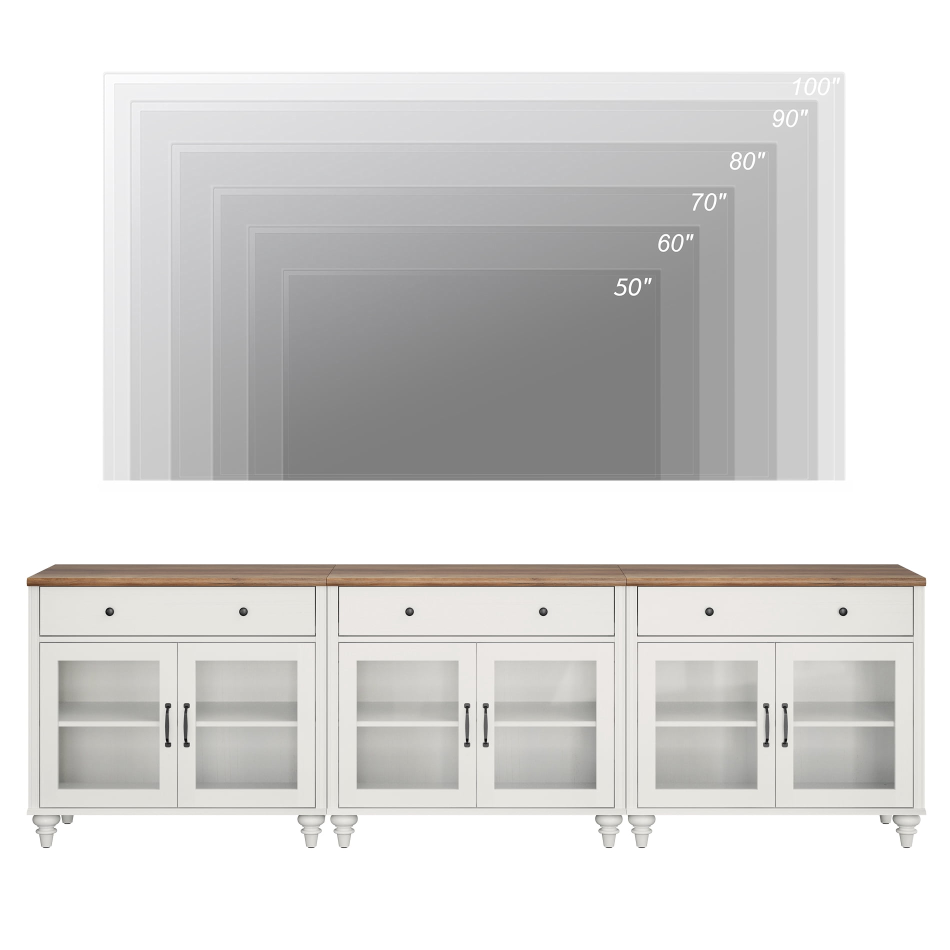 TV Stand For 100 Inch TV Inch TV, 3-In-1 TV Console Table For 75/80/85/90 Inch TV, Entertainment Center With 3 Drawers And 6 Doors, White