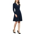 thumbnail image 4 of INSPIRE CHIC Women's Wear to Work Notch Collar Long Sleeve Knit Dress Dark Blue XS, 4 of 6