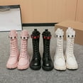 thumbnail image 6 of CAICJ98 Little Girl Boots PU Leather Combat Boots Lace Up Side Zipper Booties Mid Calf Platform Riding Boots for Girls (Little Kid/Big Kid),13, 6 of 9