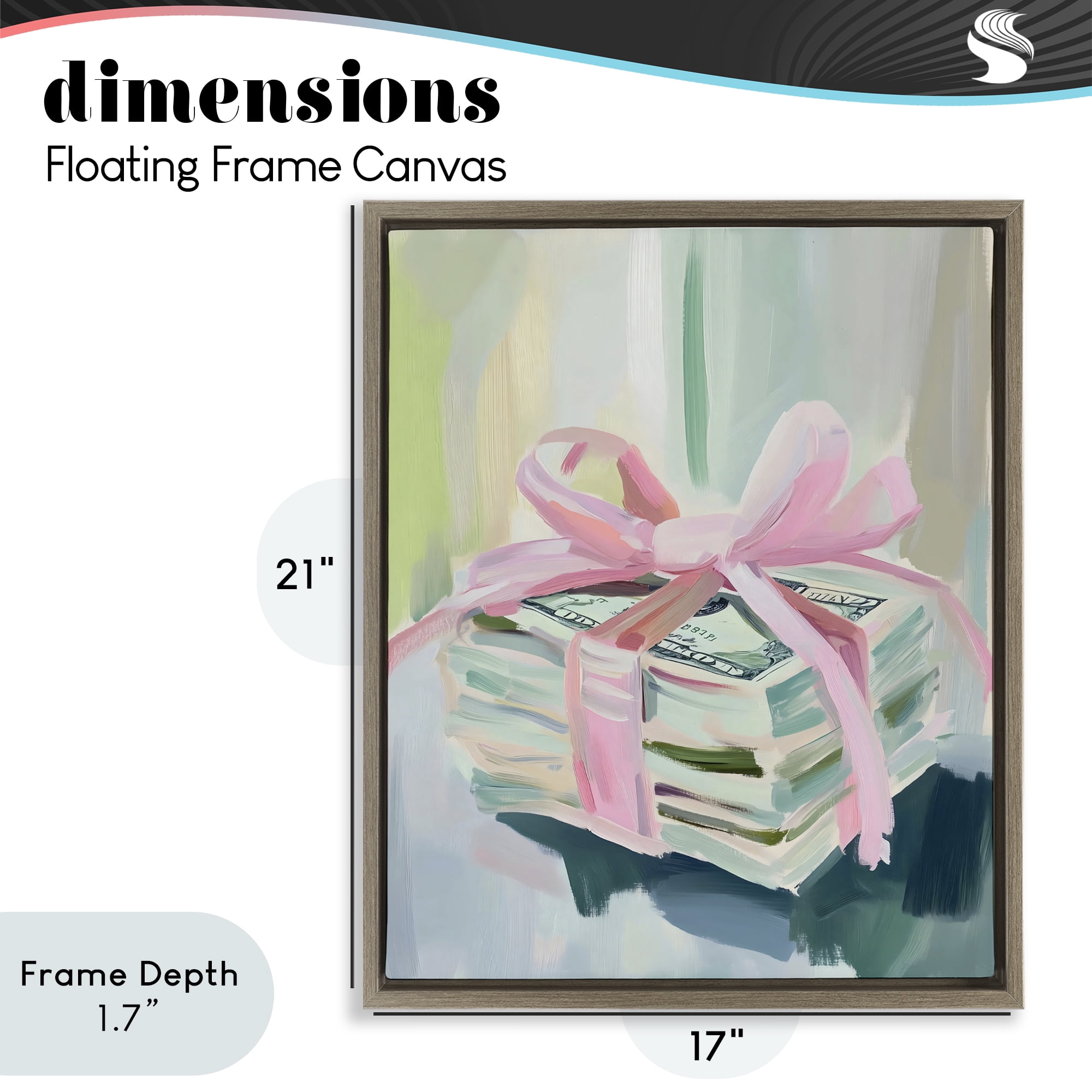 Stupell Industries Pink Bow Cash Bundle Brown Framed Floater Canvas Wall Art, design by The Prints Vibe