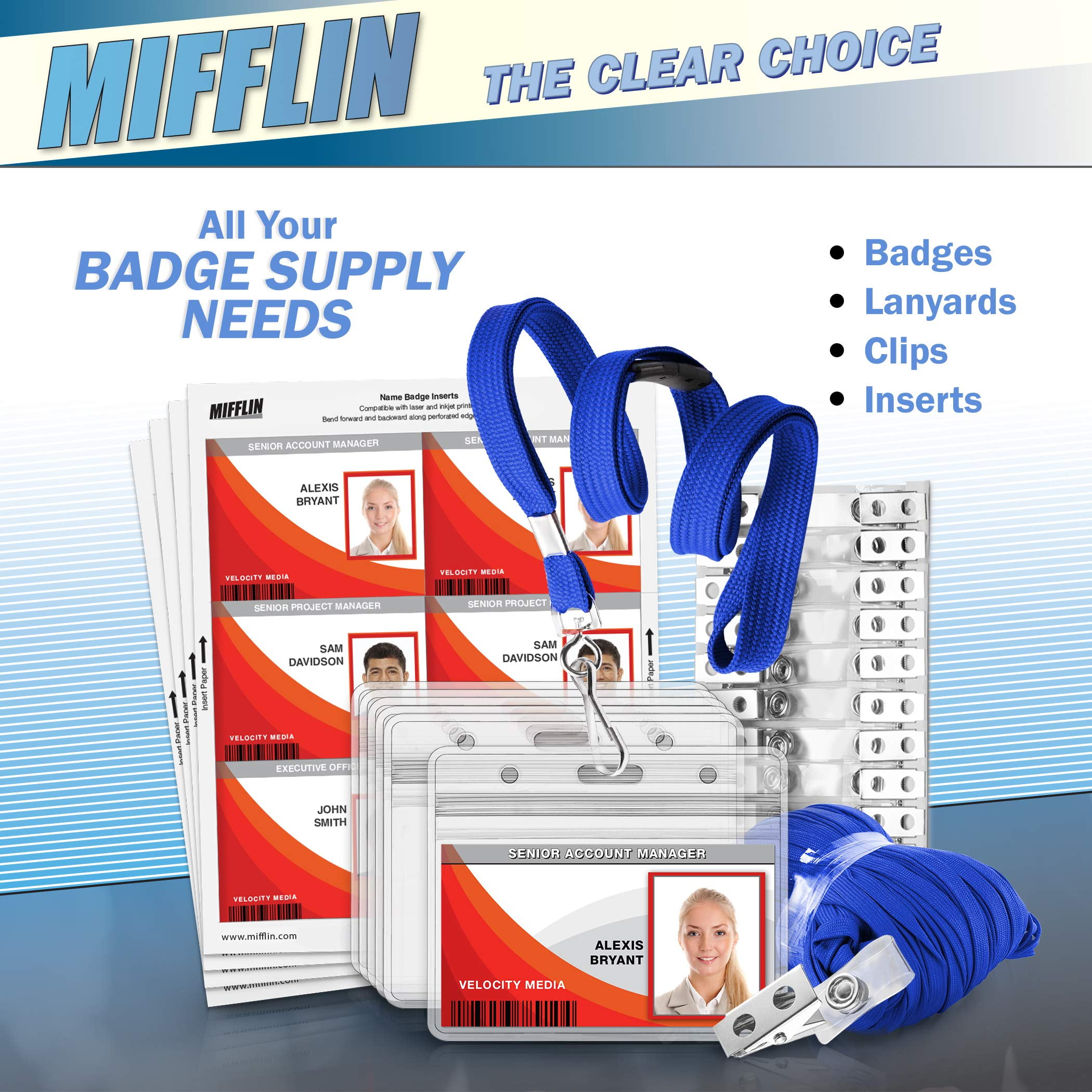 MIFFLIN Safety Lanyards in Bulk for ID Badge Holder Black, 36 Inch, 100 Pack 