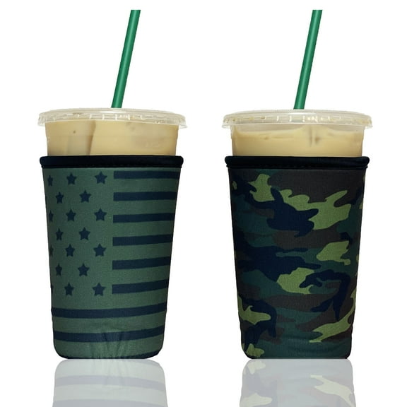 Baxendale and Co 2-Pack Medium (22-24oz) Reusable Neoprene Insulator Sleeve for Iced Coffee or Cold Beverage Cups (Green Flag)