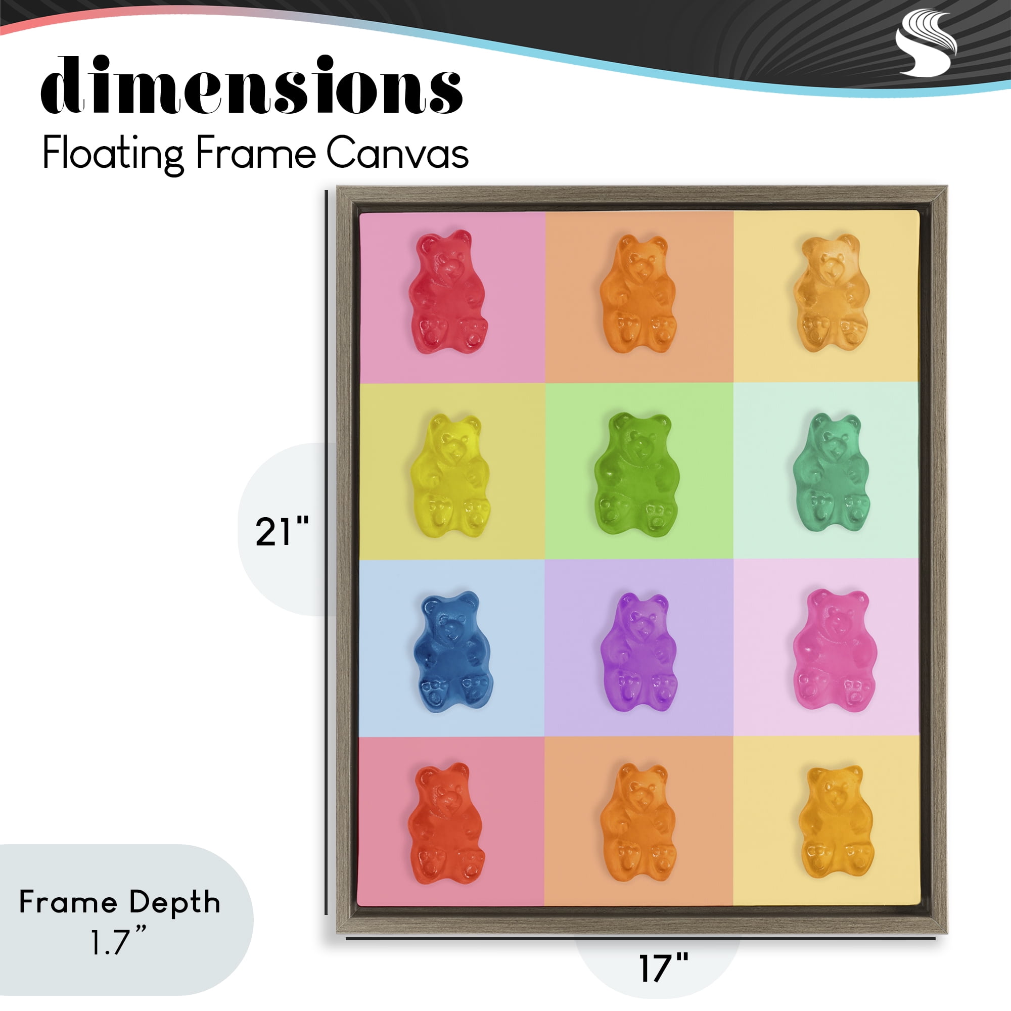 Stupell Industries Rainbow Gummy Bear Candy Grid Brown Framed Floater Canvas Wall Art, design by LISH Creative