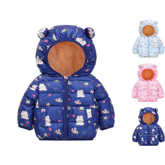 Nugftut Girls Boys Puffer Jackets Size 2-3Years Winter Coat Lightweight Printed Hooded Coat with Ears Warm Kids Clothing