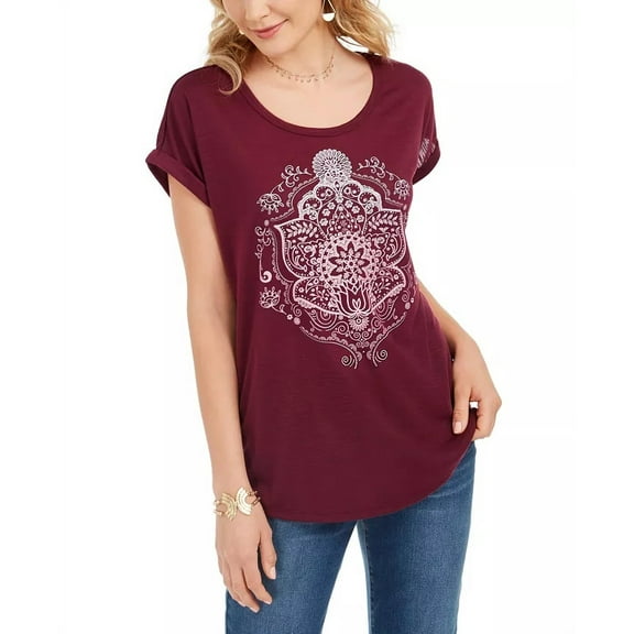 Style & Co Women's Graphic T-Shirt Purple Size Extra Small