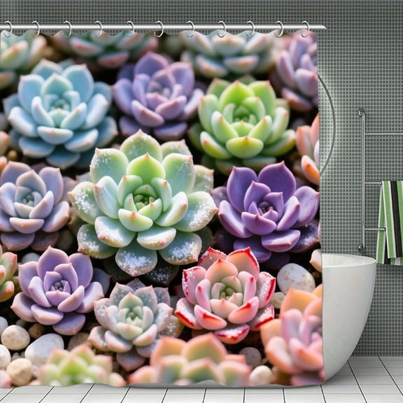 Succulents Print Shower Curtain,Modern Fabric Waterproof Shower Curtain Set with Hooks 70.8×70.8Inch (180×180cm)