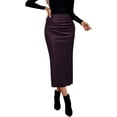 thumbnail image 2 of LWavelet Satin Ruched Pencil Midi Skirt Women Elegant Evening Party Stylish Versatile Bottoms Dark Purple L, 2 of 8