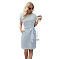thumbnail image 4 of Women'S Summer Striped Short Sleeve T Shirt Dress Casual Tie Waist with Pockets Light Blue XXXL, 4 of 10